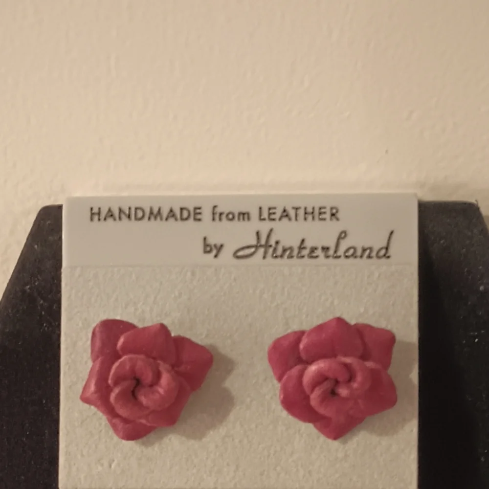 Handcrafted Leather Rose Earrings - Picture 3 of 16